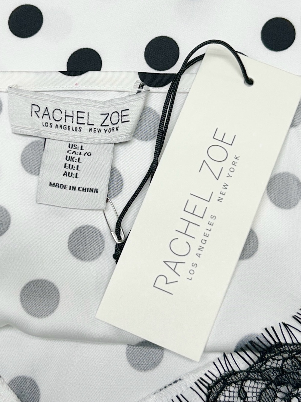 Rachel Zoe White & Black Polka Dot Satin Lace Cami NWT Size Large - Picture 3 of 6